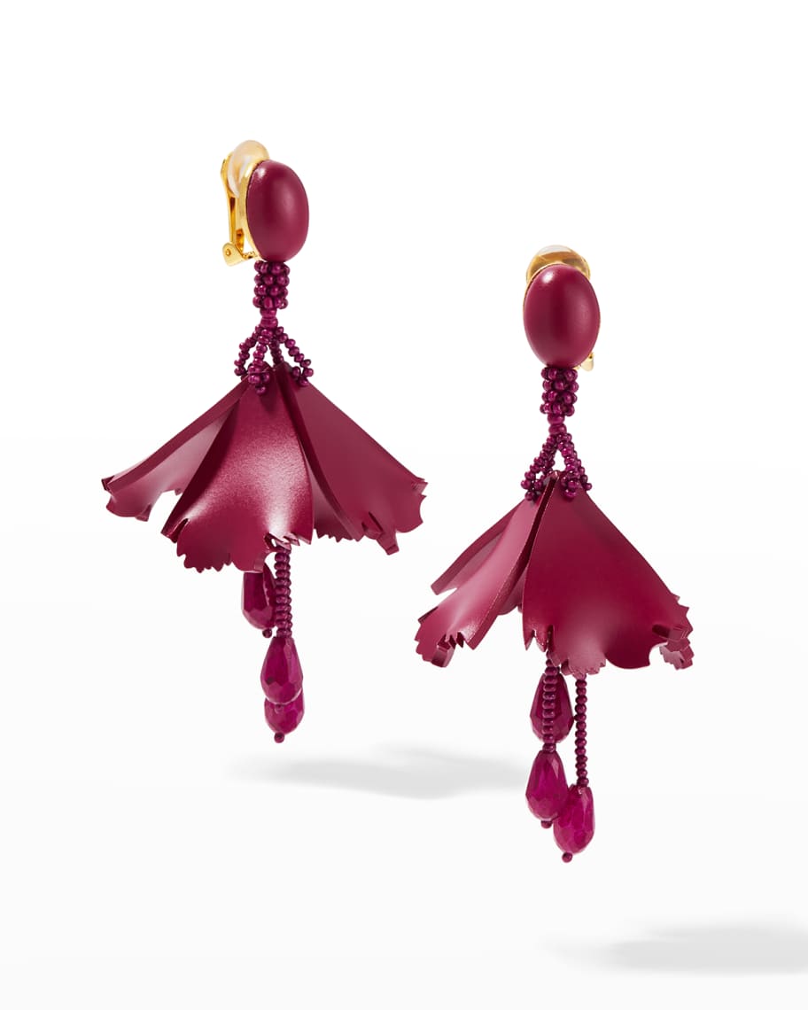 Oscar de la Renta Mini Impatiens Flower Drop Clip-On Earrings | Neiman Marcus