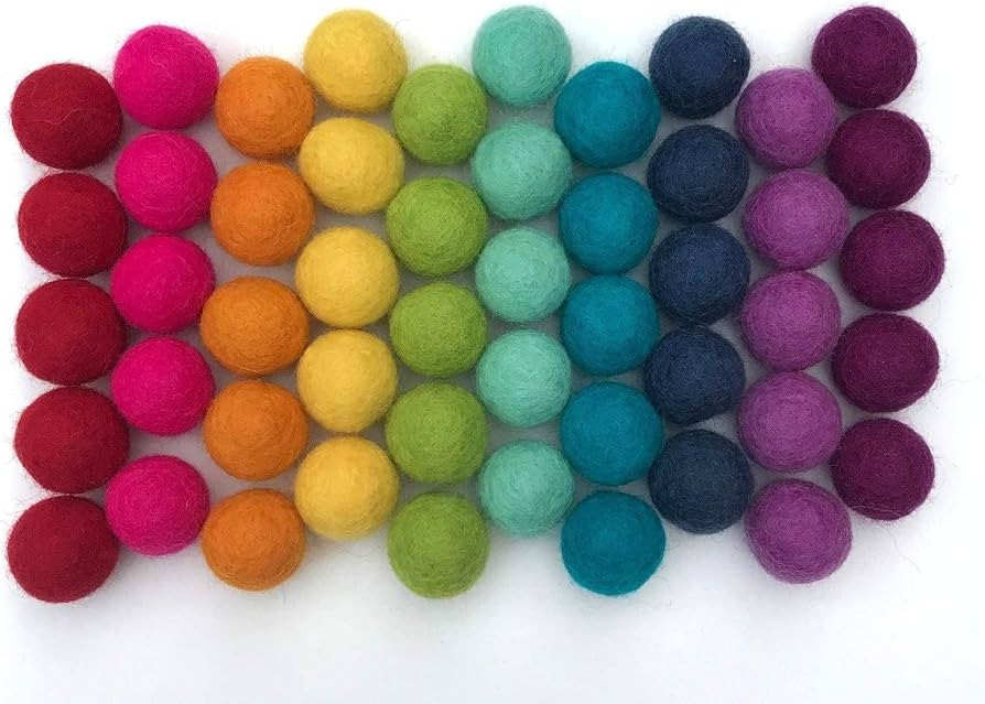 Rainbow Party - 100% Handmade Wool Felt Pom Poms - (50) Pure New Zealand Wool Felt Balls - DIY Po... | Amazon (US)