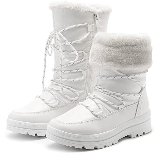 HEAWISH Women’s Winter Snow Boot Fur Lined Mid Calf Warm Boots(White, US8.5) | Amazon (US)
