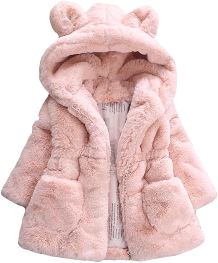 Amazon.com: Mallimoda Girls Winter Warm Coats Ear Hooded Faux Fur Fleece Jacket: Clothing, Shoes ... | Amazon (US)