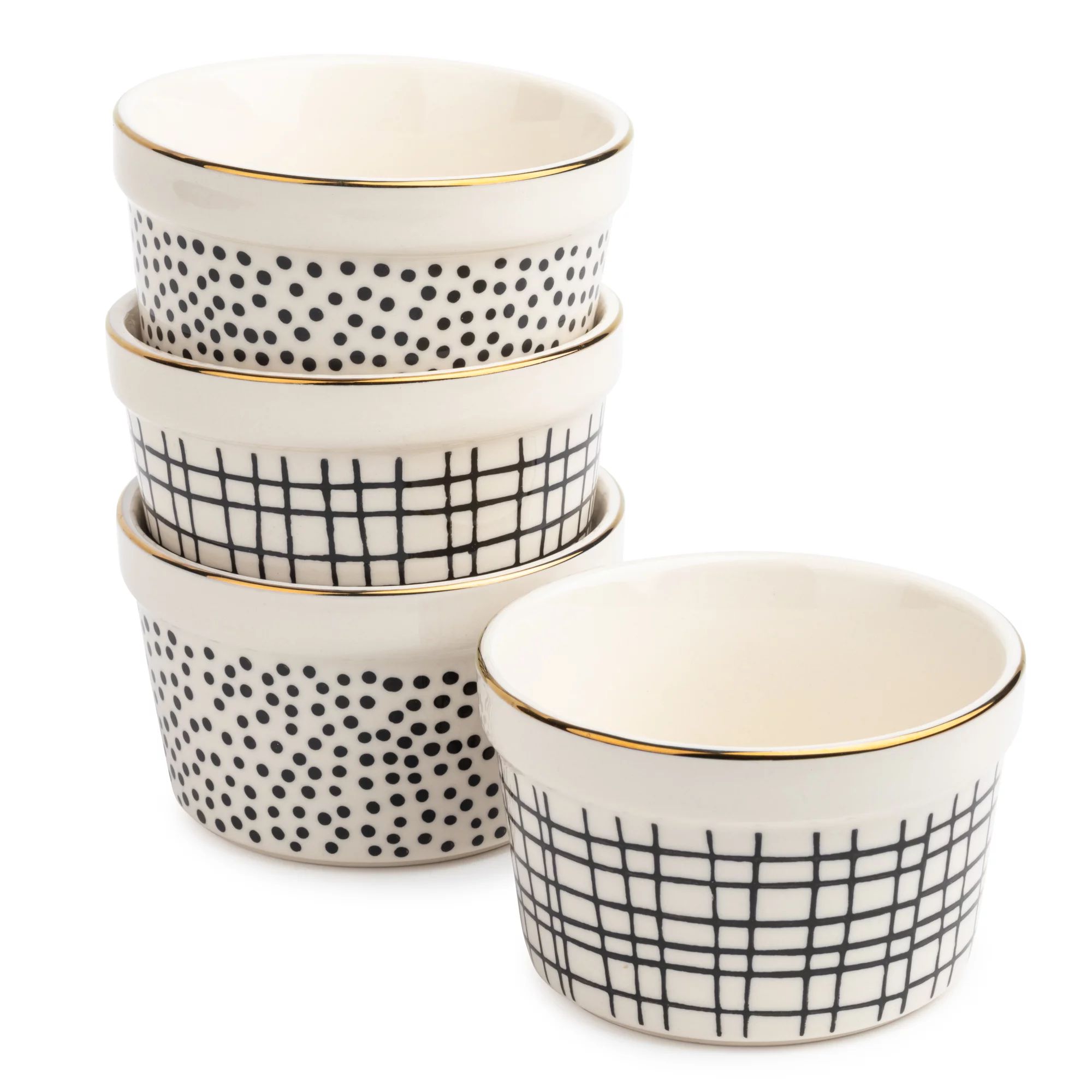 Thyme & Table Stoneware Ramekin, Black & White Dot & Cross, 4-Piece Set | Walmart (US)