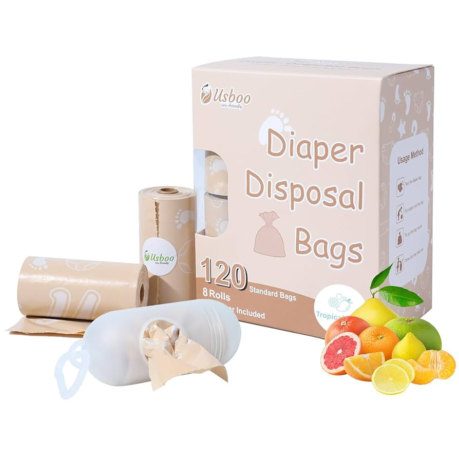 Diaper Bags Disposable for Baby, Biodegradeable Dirty Diaper Bags (8 Refill Rolls/120 Bags) with ... | Amazon (US)