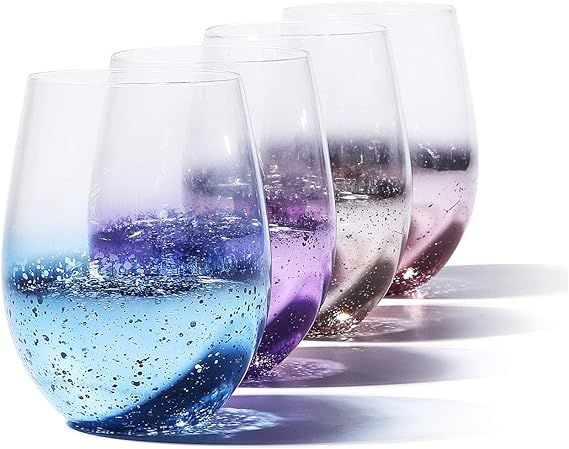 Amazon.com | Stemless Wine Glasses Set of 4, Crystal Colored Red Wine Glass Starry Sky Shiny Uniq... | Amazon (US)