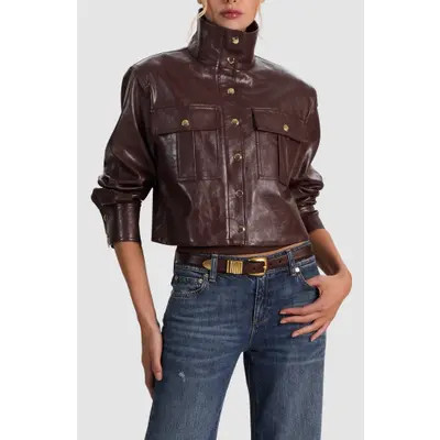 ALICE + OLIVIA James Funnel Neck Faux Leather Parka in Black at Nordstrom, Size Medium | Nordstrom