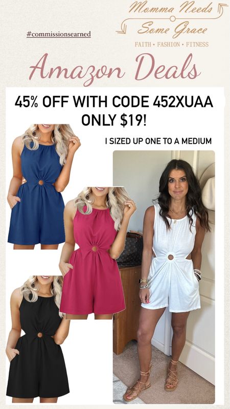 Super cute cut out romper on promo with code: 452XUAA

Only $19!

I sized up one to a medium

#LTKFindsUnder50 #LTKSeasonal #LTKSaleAlert