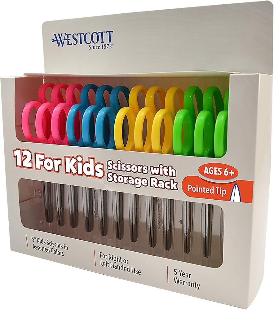 Westcott Right- & Left-Handed Scissors For Kids, 5’’ Pointed Safety Scissors, Assorted, 12 Pa... | Amazon (US)