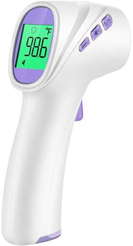 Forehead Thermometer for Adults, Kids & Babies, No-Touch Digital Thermometer with LCD Backlight Display, Fever Alarm and 1s Instant Reading - Purple | Amazon (US)