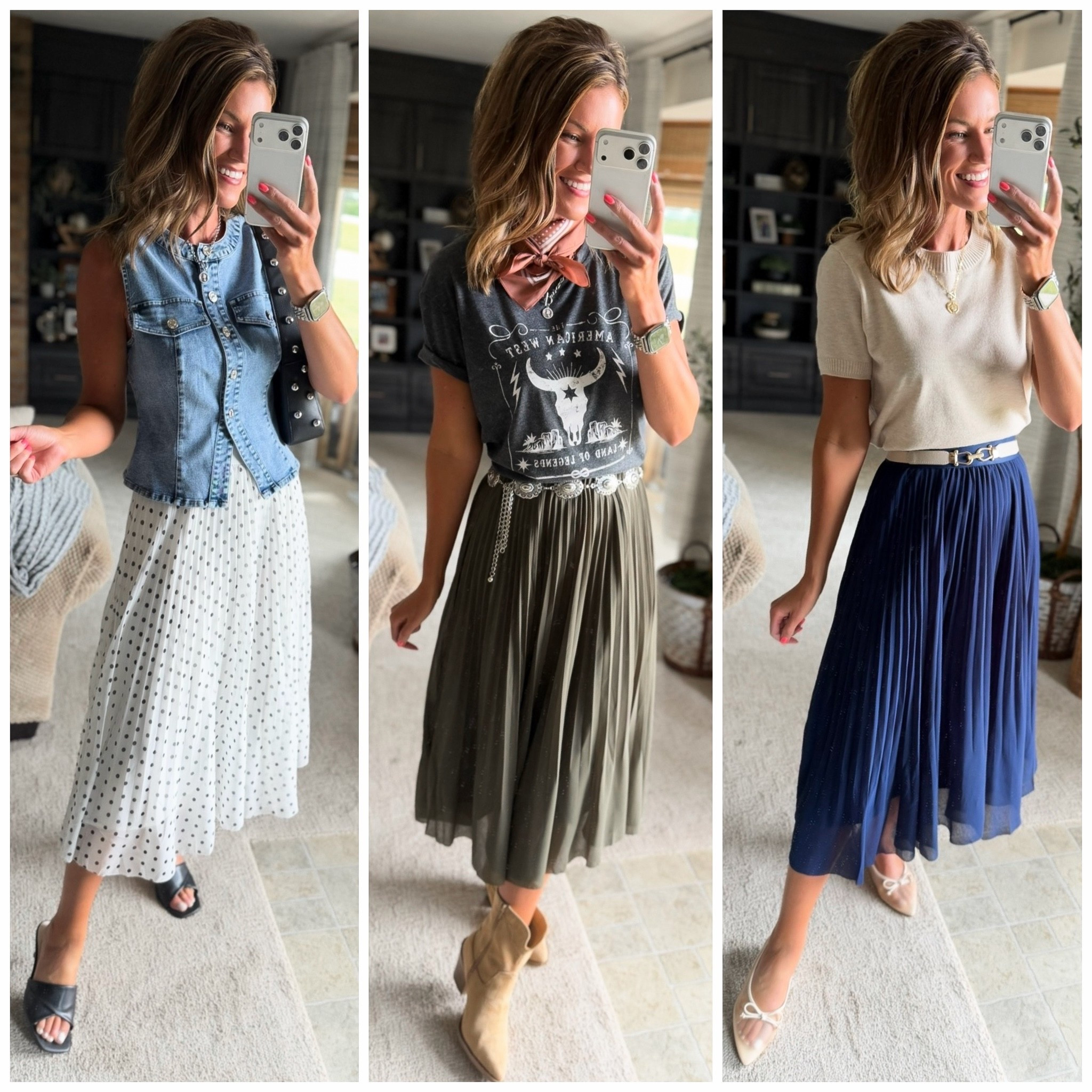 3 ways to style this Amazon pleated skirt. 
Tops/ small
Skirts/ medium

#LTKSeasonal #LTKOver40 #LTKootd