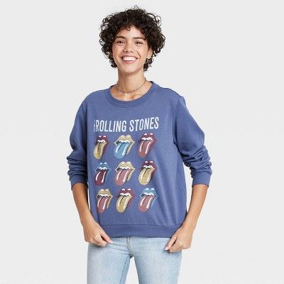 Women's Rolling Stones Logo Graphic Sweatshirt - Navy | Target