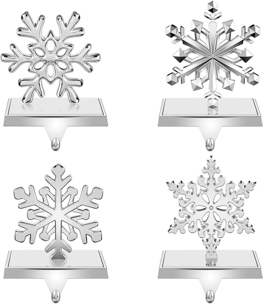 Ripeng Snowflake Christmas Stocking Hangers for Mantel Set of 4 Silver Weighted Holders 3D Sturdy... | Amazon (US)