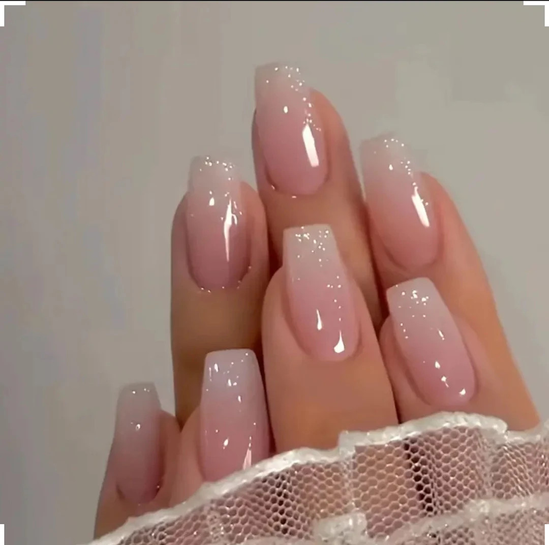 Medium Length Coffin Shaped Press on Nails With Neutral Pink/ombre - Etsy | Etsy (US)