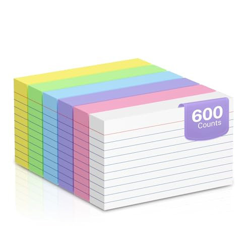 600 Count Colored Index Cards 3 x 5 Inch Ruled Index Cards, Flash Cards College Ruled for School, College, Office and Home Organization, Durable Study To Do List Note Cards with Ruled Lines | Amazon (US)