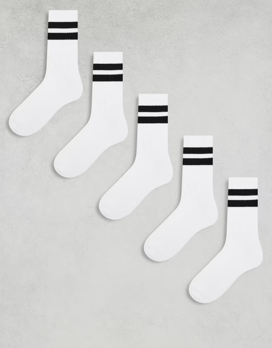 ASOS DESIGN 5-pack sports socks in white with black stripe | ASOS (Global)