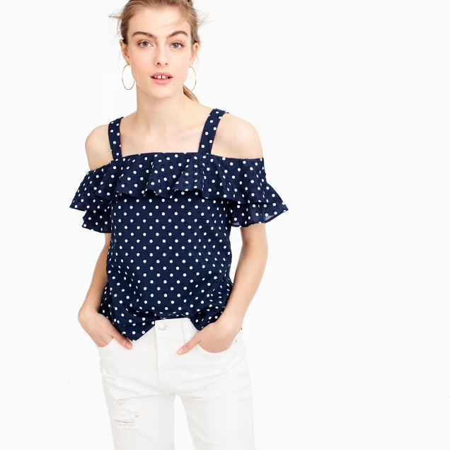 Polka-dot cold-shoulder top | J.Crew US
