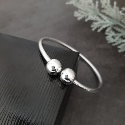 925 Sterling Silver Two Ball End Torque Tube Bangle Jewelry Bracelet (sbg227) | eBay | eBay US