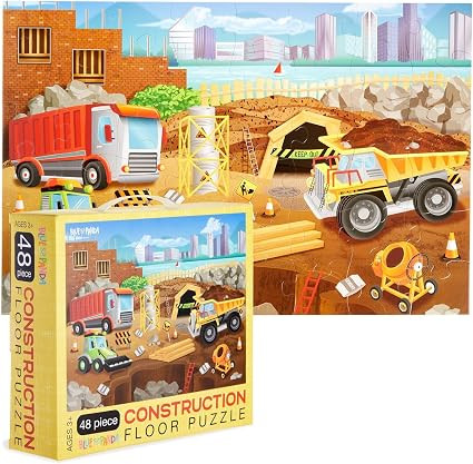 48 Piece Giant Construction Jigsaw Puzzle for Kids Ages 3-5 and 4-8, Jumbo Floor Puzzle for Toddl... | Amazon (US)