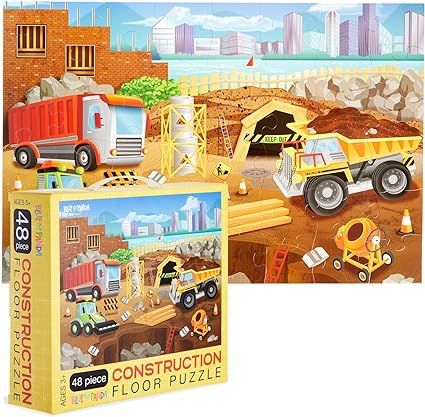 48 Piece Giant Construction Jigsaw Puzzle for Kids Ages 3-5 and 4-8, Jumbo Floor Puzzle for Toddl... | Amazon (US)