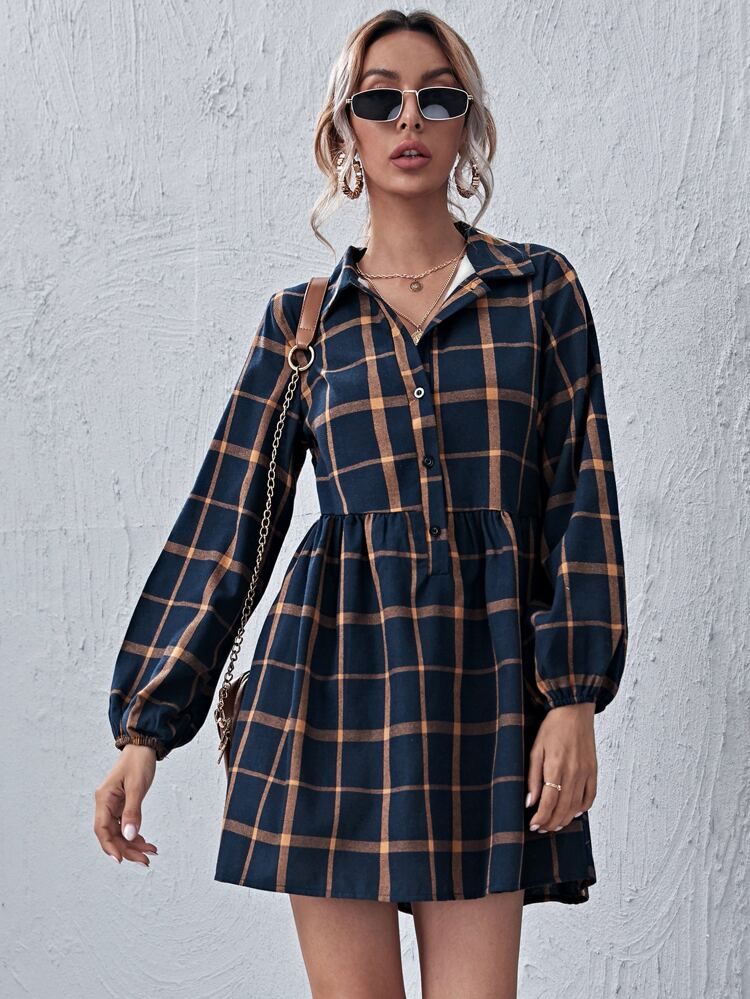 Plaid Pattern Button Front Dress | SHEIN