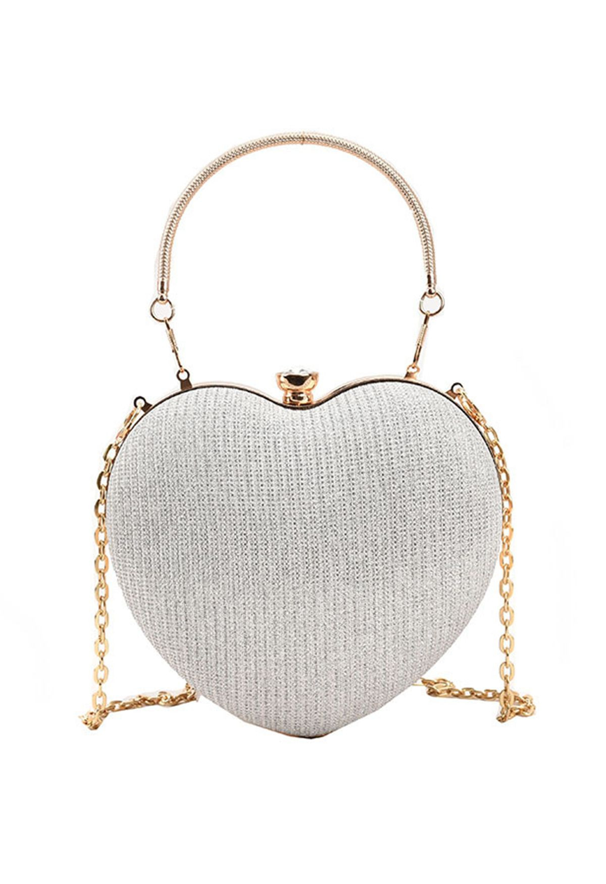 Gleaming Heart Shape Clutch Handbag in Silver | Chicwish