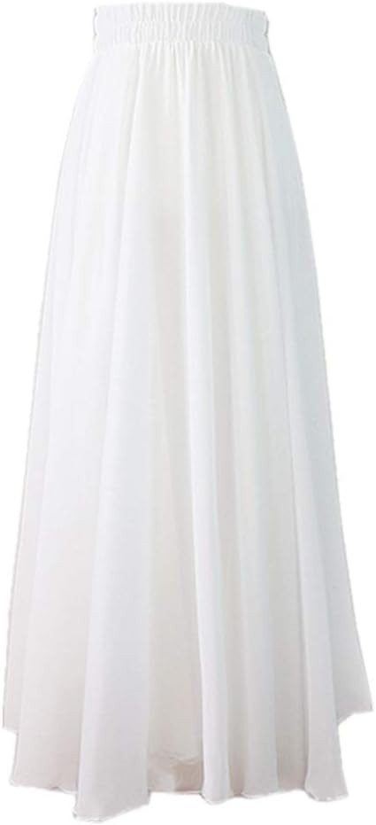 Women Retro Vintage Double Layer Chiffon Pleat Maxi Long Skirt Dress | Amazon (US)