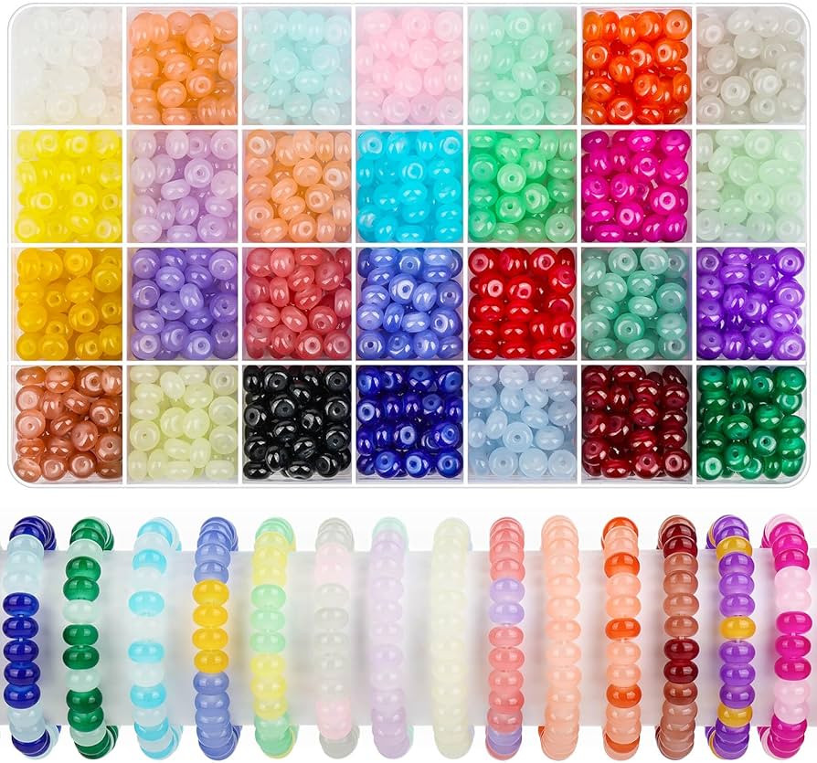 shynek 1120 Pieces Rondelle Beads for Jewelry Making, 28 Colors Glass Abacus Beads, Spacers for B... | Amazon (US)