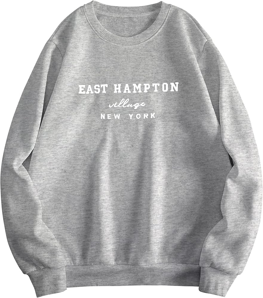 Lauweion Women’s East Hampton Letter Print Graphic Sweatshirt Oversized Drop Shoulder Fleece Te... | Amazon (US)