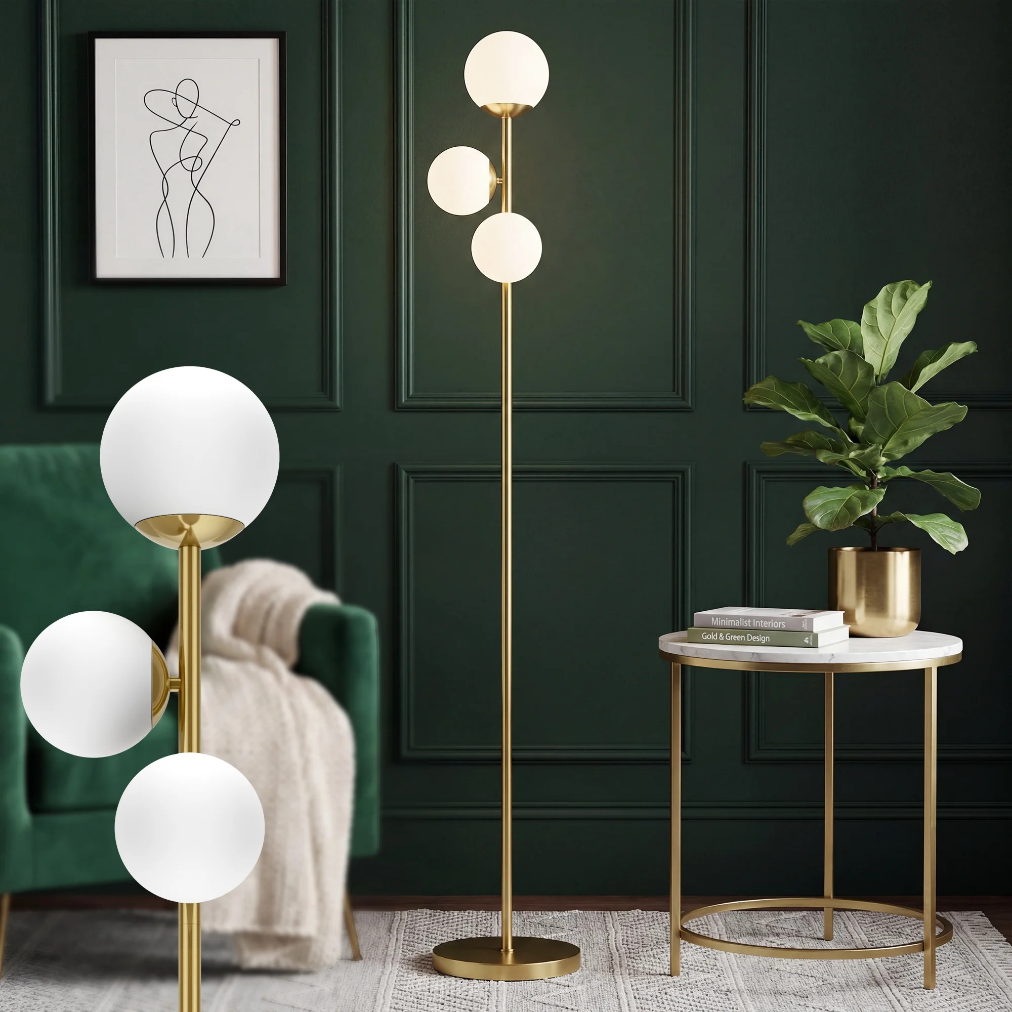 65.7in Gold 3-Light Globe Floor Lamp Modern Standing Tree Lamp with Frosted Glass Shades & Foot S... | Walmart (US)