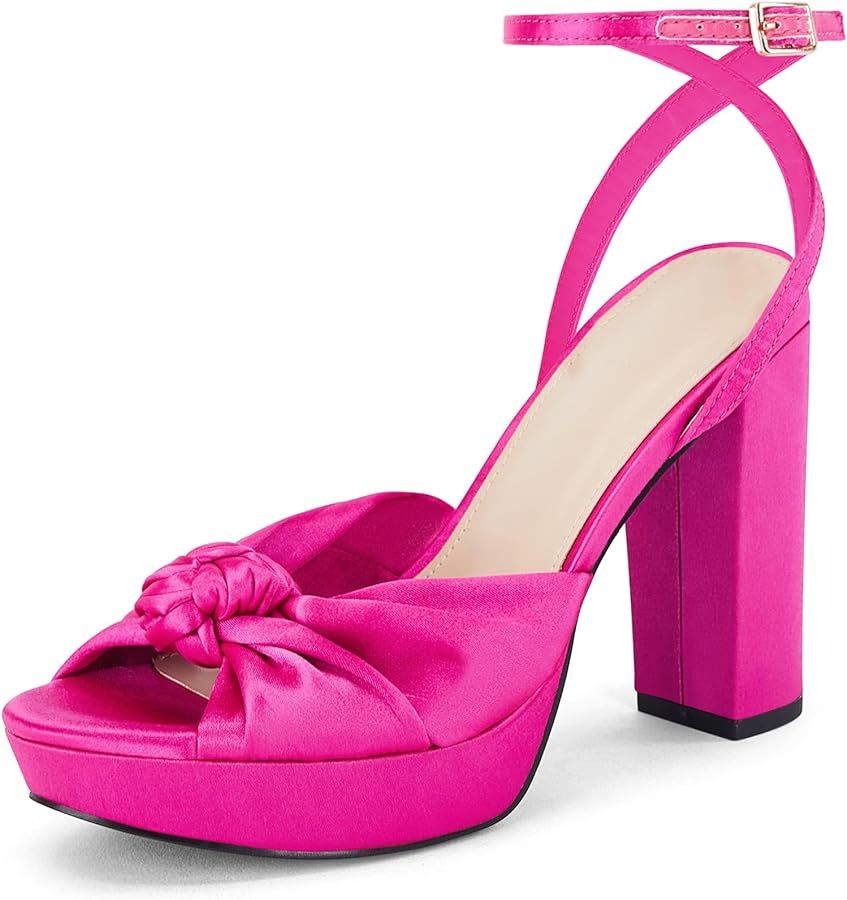Coutgo Women's Knot Platform Heeled Sandals Open Toe Chunky Heel Ankle Buckle Strap Dress Shoes | Amazon (US)