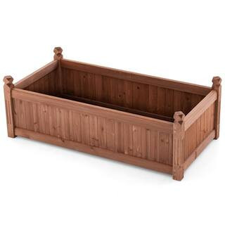 Rectangular Fir Wood Raised Planter Box with Drainage Holes for Backyard Garden Lawn | The Home Depot