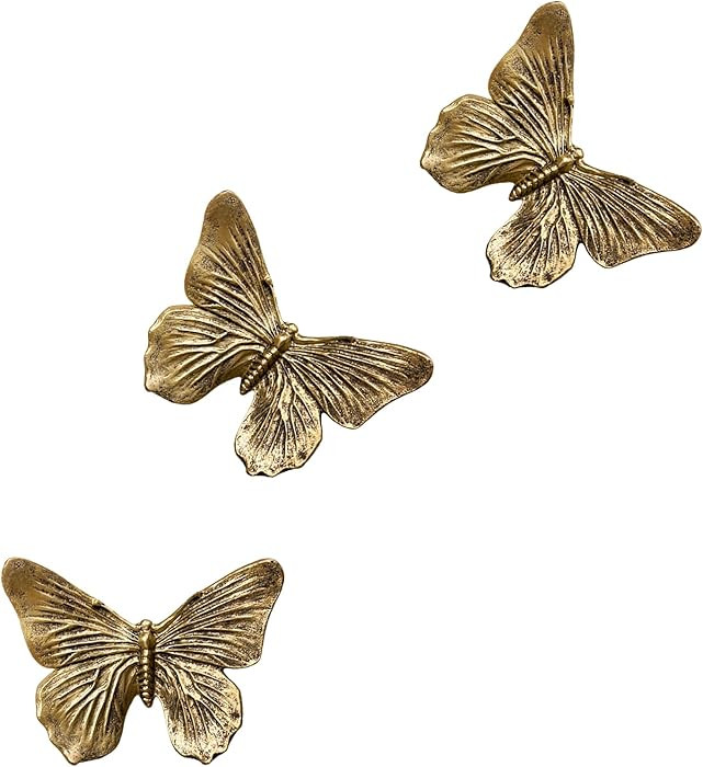 GUSFREUD Vintage 3D Butterfly Wall Decor Set of 3 – Antique Gold Resin Wall Decorations, Butter... | Amazon (US)