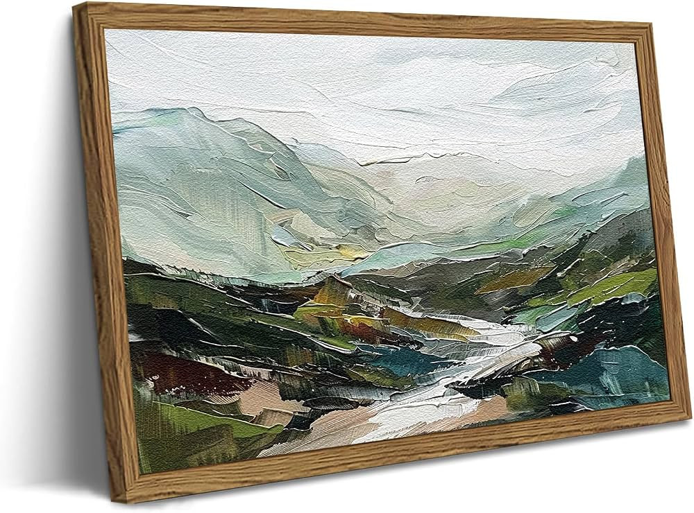 Framed 3D Textured Mountain Wall Art, Abstract Green Landscape Mountain River Wall Decor Painting... | Amazon (US)