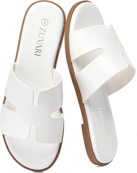 Women's Flat Sandals Open Toe Leather Slippers for Summer Slip On Beach Mules Dressy Comfortable ... | Amazon (US)