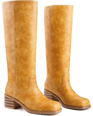 Knee High Boots Chunky Heel Riding Boots for Women Square Toe Going out Tall Boots Campus Concert... | Amazon (US)
