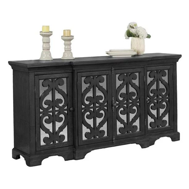 Dark Gray Wood Sideboard Buffet Server with 4 Doors and Mirrored Front | Walmart (US)
