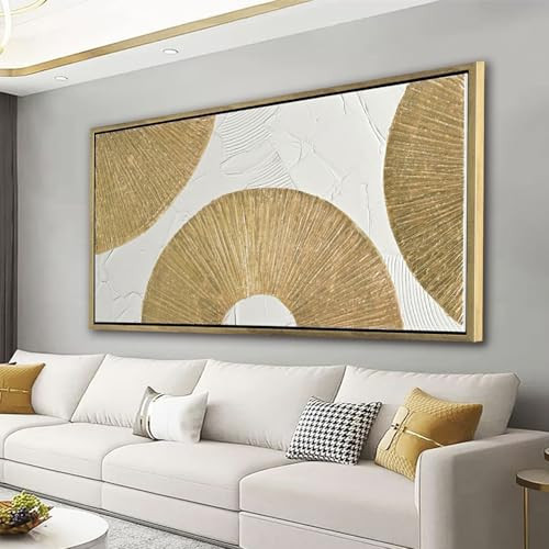 20"x40" Framed White and Gold Abstract Textured Wall Art, Circle Block Minimalist Pictures Canvas Wall Deco for Living Room Bedroom Office Gallery | Amazon (US)