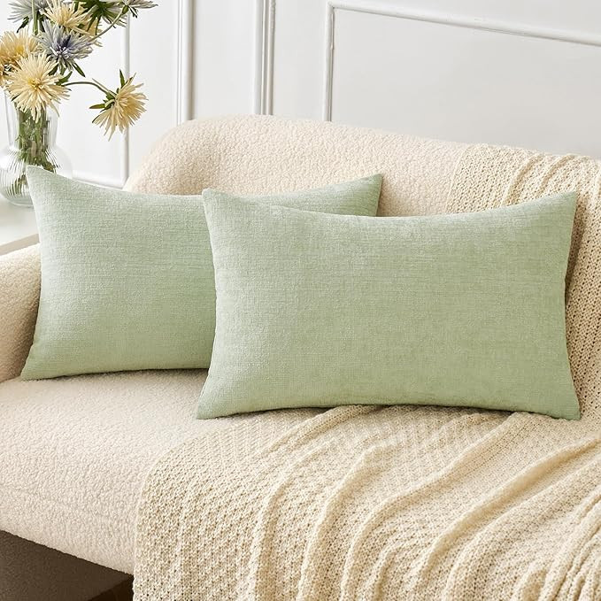 MIULEE Pack of 2 Spring Light Green Couch Throw Pillow Covers 12x20 Inch Soft Chenille Pillow Cov... | Amazon (US)