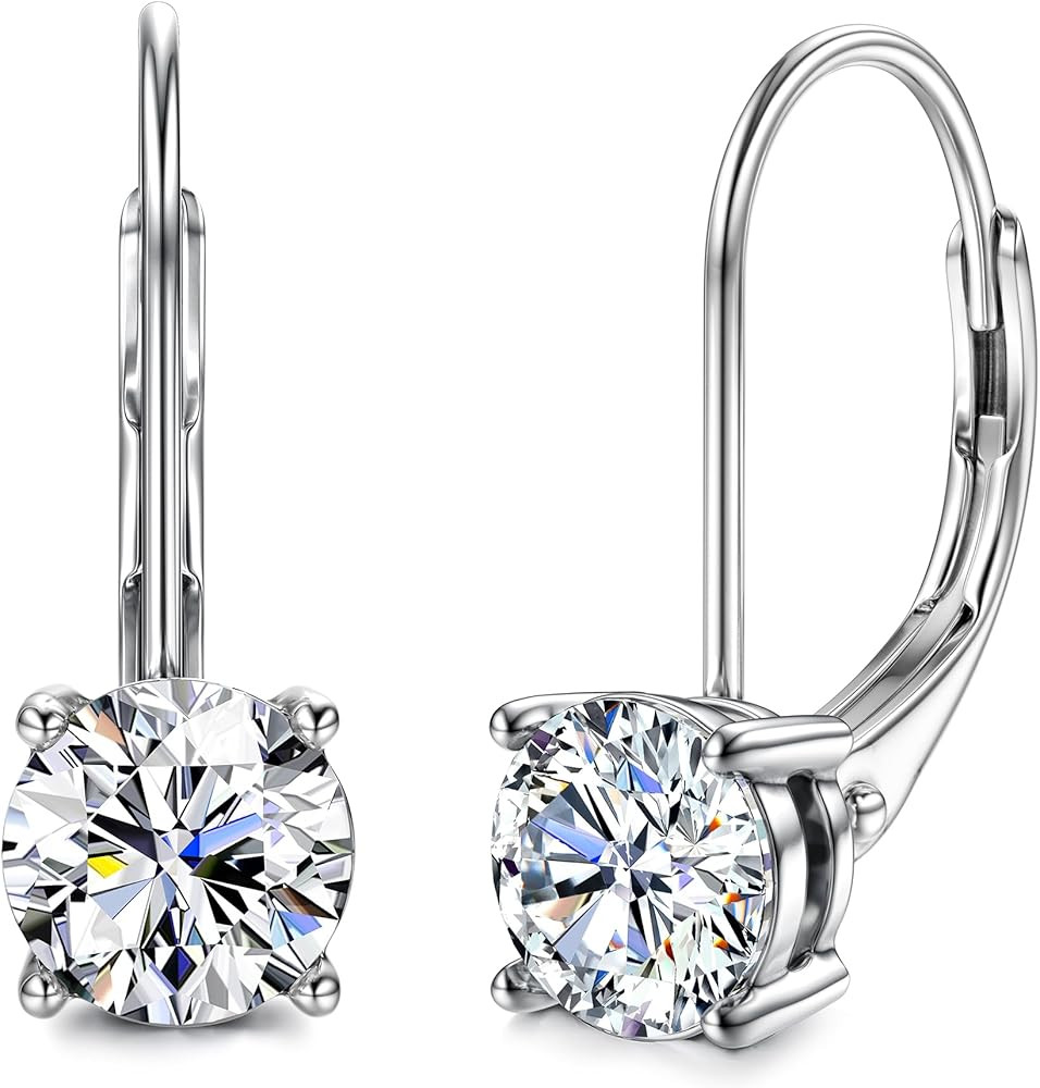 Moissanite Earrings,1.0ct-2.0ct D Color Brilliant Round Cut Lab Created Diamond Earrings 18K Whit... | Amazon (US)