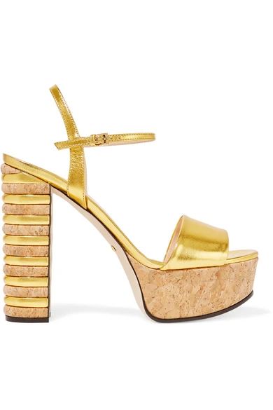Gucci - Metallic Leather And Cork Platform Sandals - Gold | NET-A-PORTER (US)