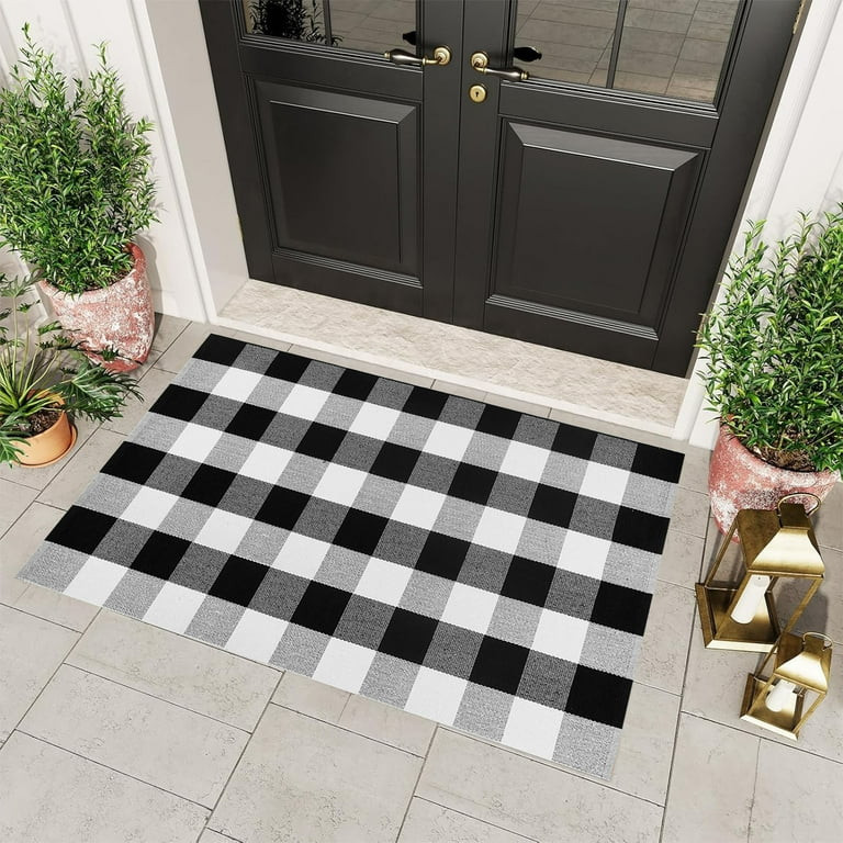 Qocolhg Fall Door Mat Outdoor 40x60 cm Buffalo Plaid Outdoor Rug Hand-Woven Fall Outdoor Mat Blac... | Walmart (US)