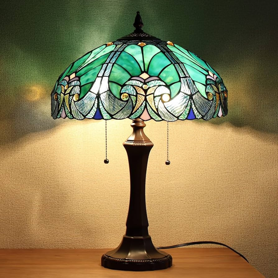 COTOSS Tiffany Table Lamp Sea Green Stained Glass Table Light Antique Style 16 inch Large Desk La... | Amazon (US)