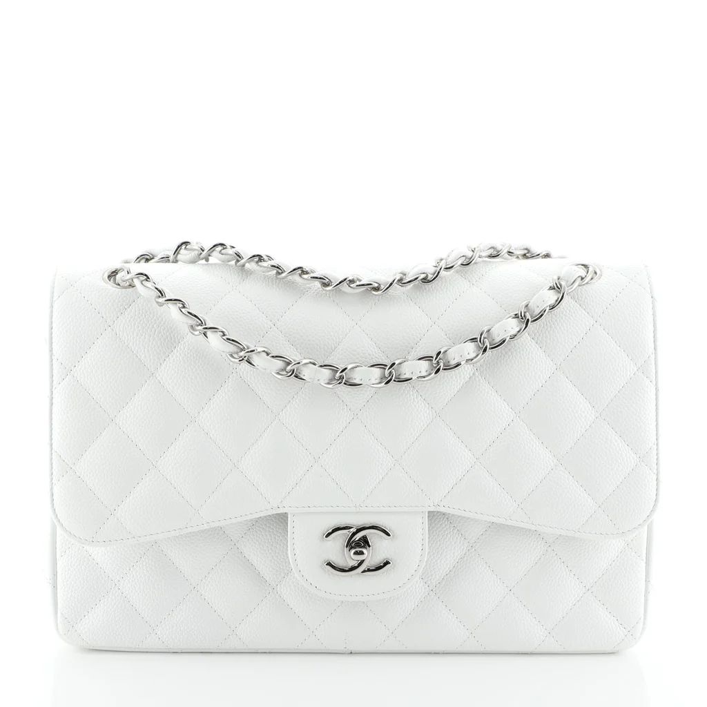 Chanel Classic Double Flap Bag Quilted Caviar Jumbo White 4500332 | Rebag
