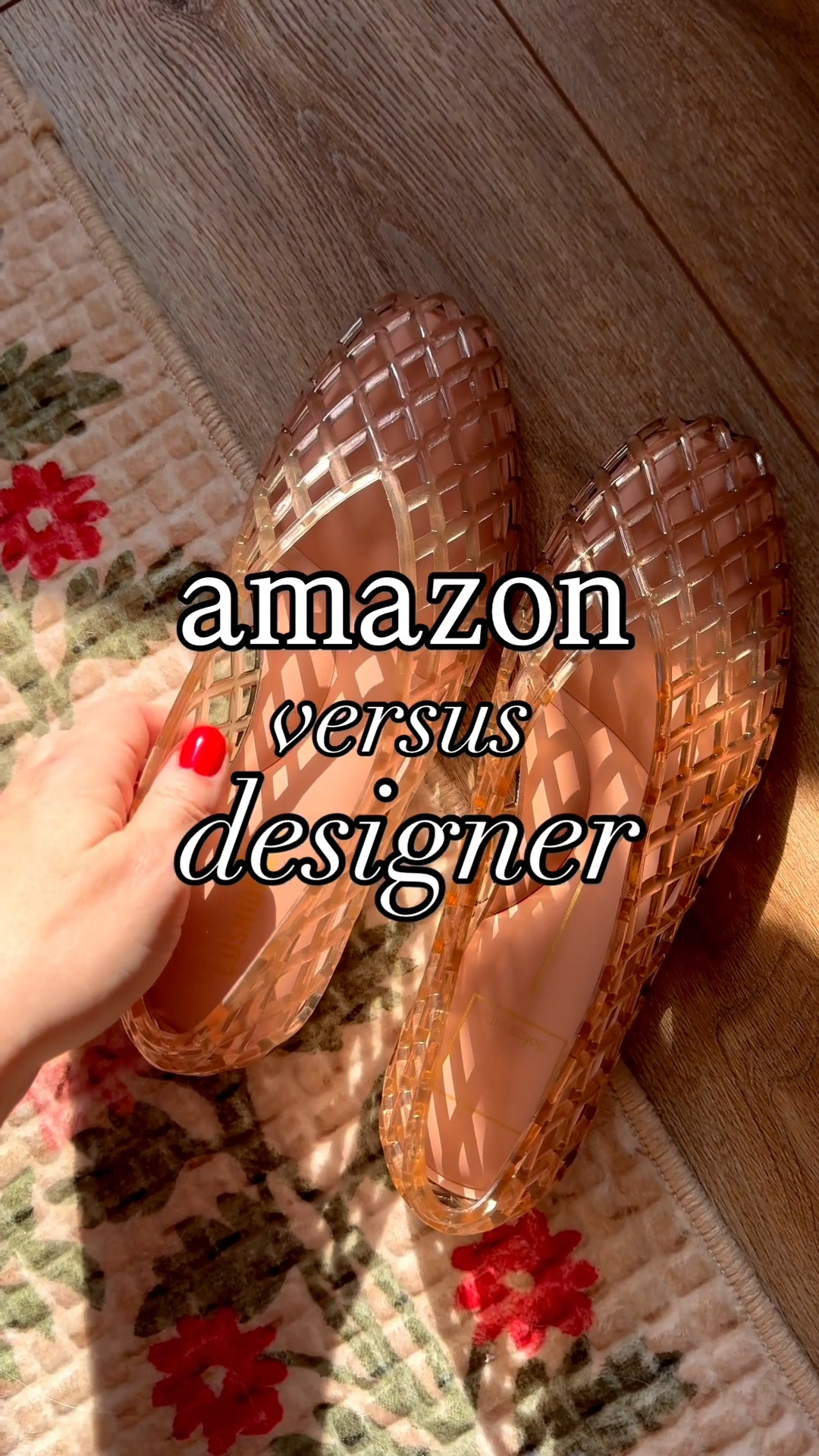 amazon jelly flats vs designer dolce vita jelly flats:

nearly identical! for the price difference & prime day sale, i’d go with the amazon jelly flats.

both flats run big. both have memory foam, super comfy  & both have a flattering shape.

amazon jelly material is a little less shiny, more lightweight and thinner than the designer pair.

designer jelly flats have a thicker jelly material that is shiny on the outside and inside of the shoe.

other than that that, there really is not much difference between the two.

#LTKootd #LTKSaleAlert #LTKSeasonal

#LTKSeasonal #LTKSaleAlert #LTKootd