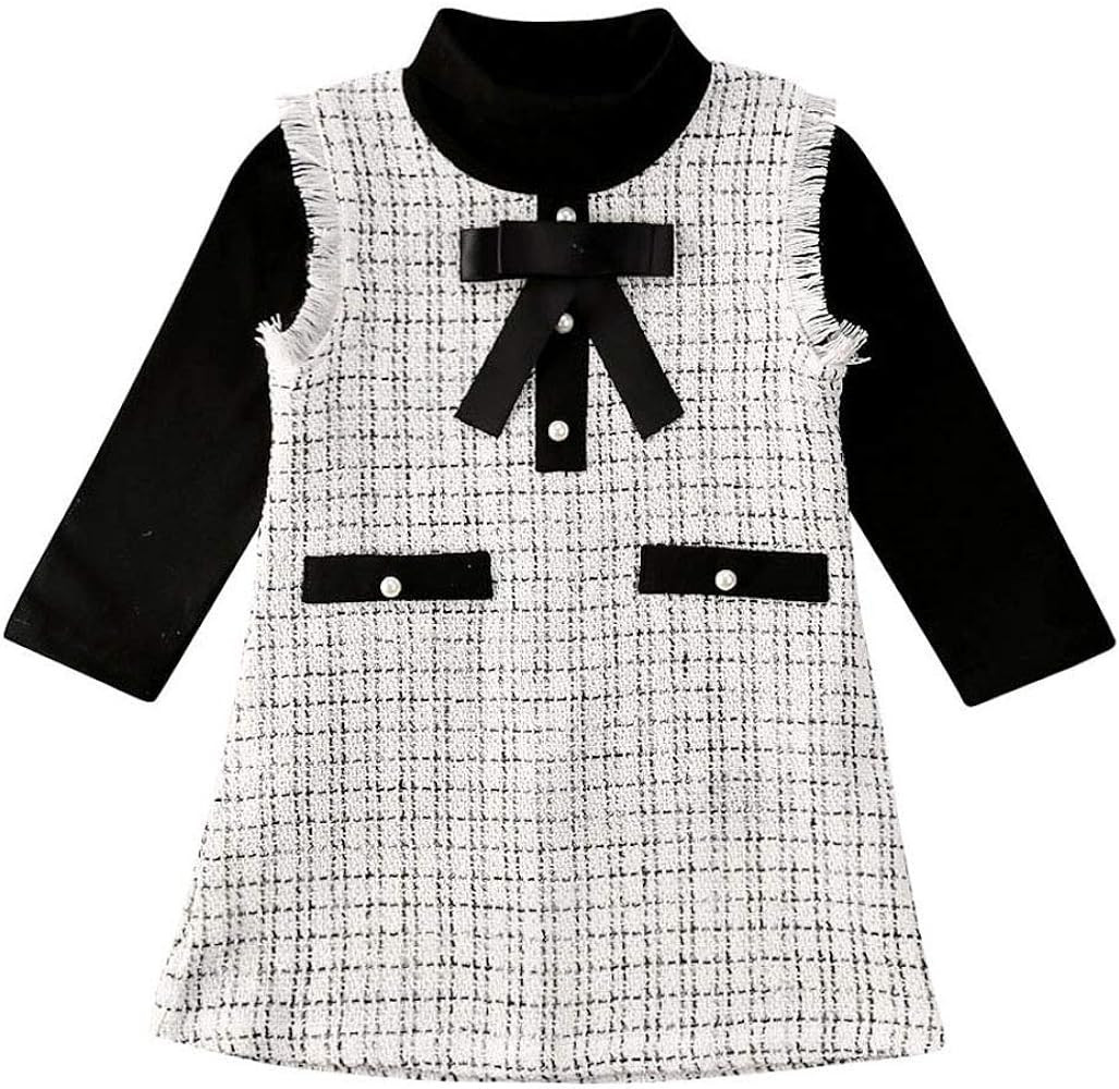 LXXIASHI Toddler Baby Girl Long sleeve Turtleneck T-shirts + Elegant Plaids Dress Coat Formal Par... | Amazon (US)