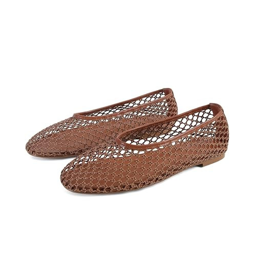 SOVANYOU Mesh Ballet Flats for Women Slip On Brown Woven Flats Round Toe Comfy Casual Office Fishnet Ballerina Flat Shoes | Amazon (US)