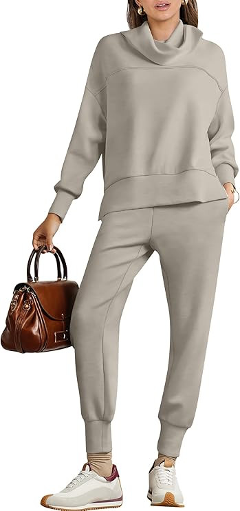 Caracilia Women's 2 Piece Outfits Sweatsuit Sets Cowl Neck Oversized Sweatshirt Jogger Sweatpant ... | Amazon (US)