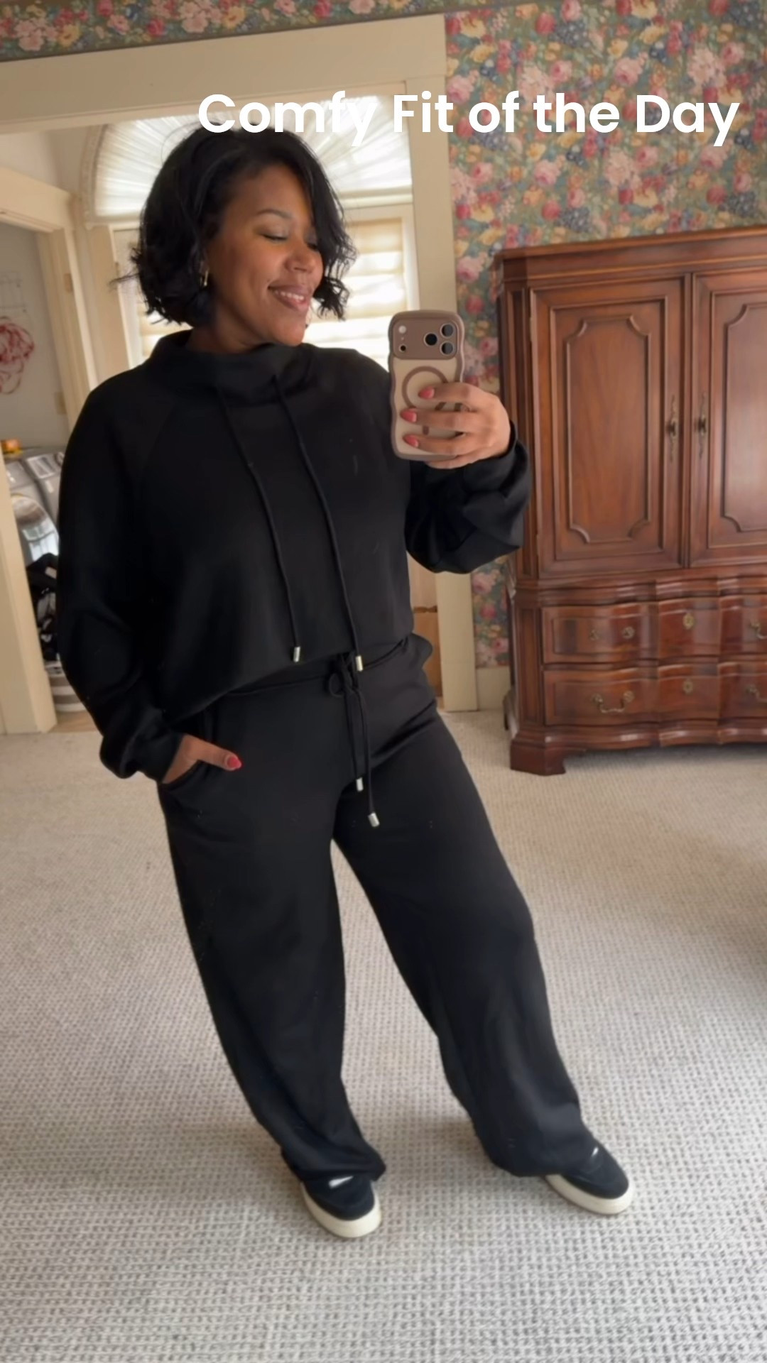 Love this sweatsuit, material is so soft and comfy. Wearing a Large, comes in may colorsmany colors