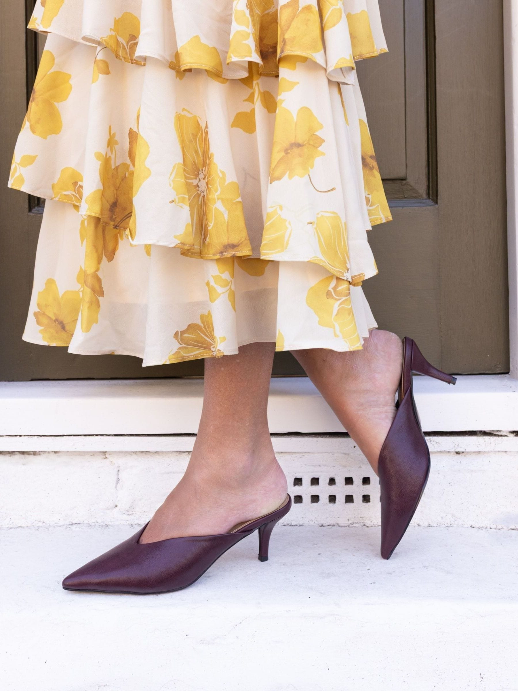 Novo Novo Red Imogen V Cut Point Toe Mid Heel Mules | Next AU