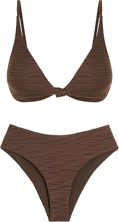 ZAFUL Bikini Set for Women V Neck Knot Front Push Up Bathing Suit High Cut Two Piece Swimsuit Bra... | Amazon (US)