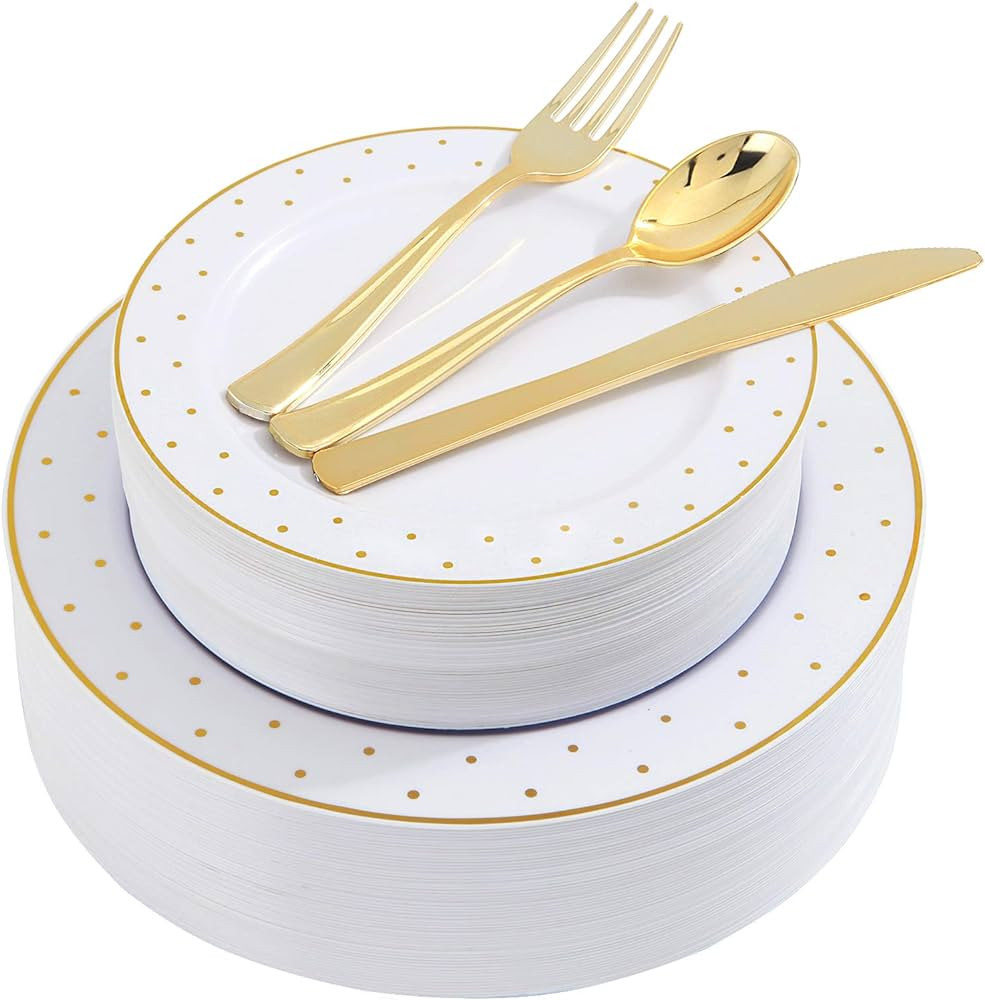 Supernal 200pcs Gold Plastic Plates,Disposable Plates For Parties,Disposable Gold Plastic Silverw... | Amazon (US)