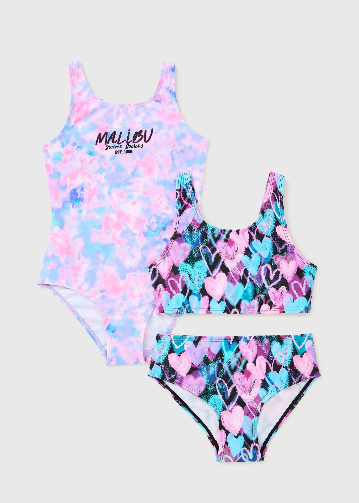 2 Pack Girls Multicolour Heart Swim Set (6-15yrs) | Matalan (UK)